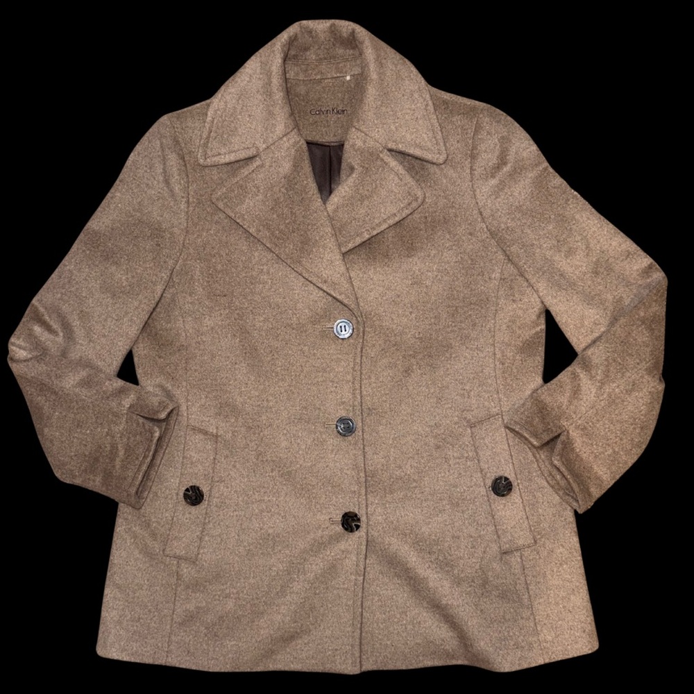Calvin Klein Taupe Wool-Blend Coat | Minimalist Chic Neutral‎ Tailored Outerwear